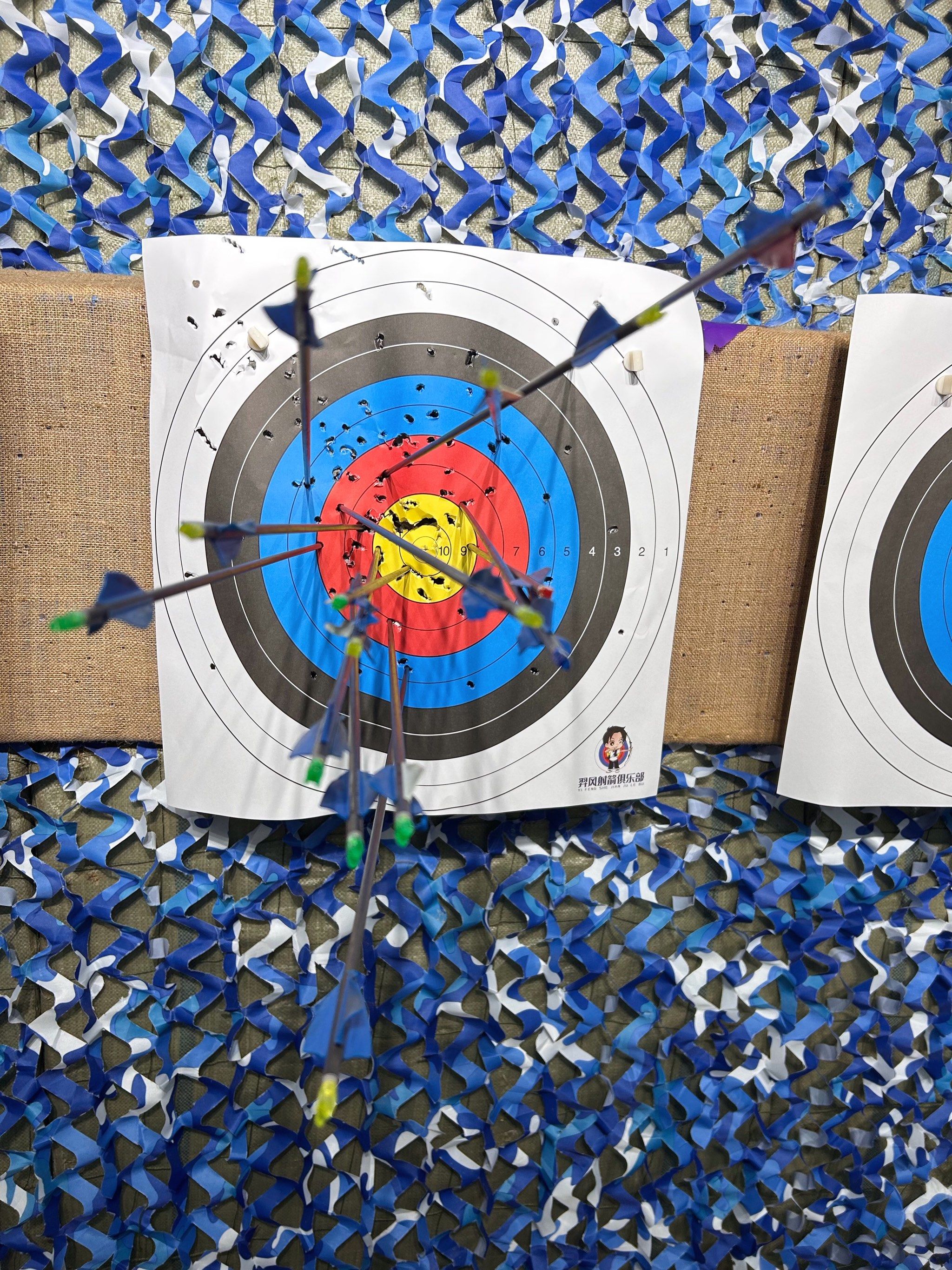 射箭比赛箭射中靶心，选手命中目标